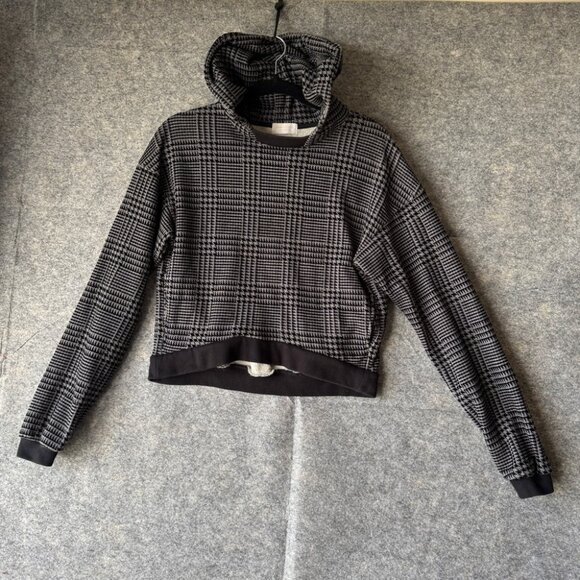 John Elliott Hoodie Black White Plaid Houndstooth Cropped Sweatshirt - Picture 2 of 12